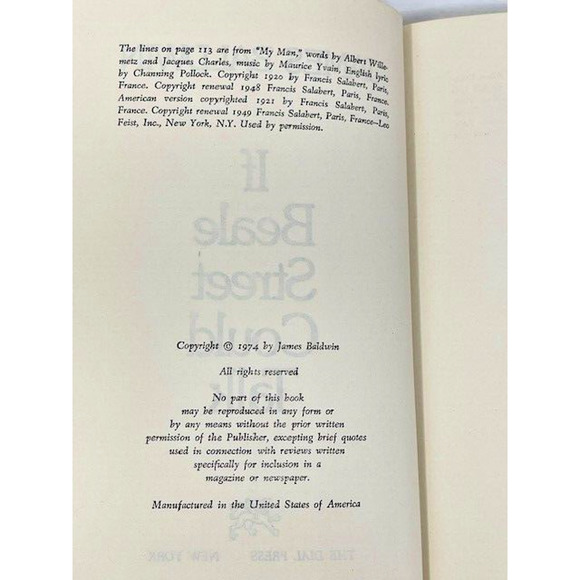 If Beale Street Could Talk by James Baldwin 1974 Book Club Edition HC - Picture 9 of 10
